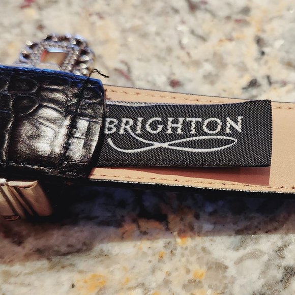 BRIGHTON Black Crocodile Print Belt with Charm - Picture 5 of 7